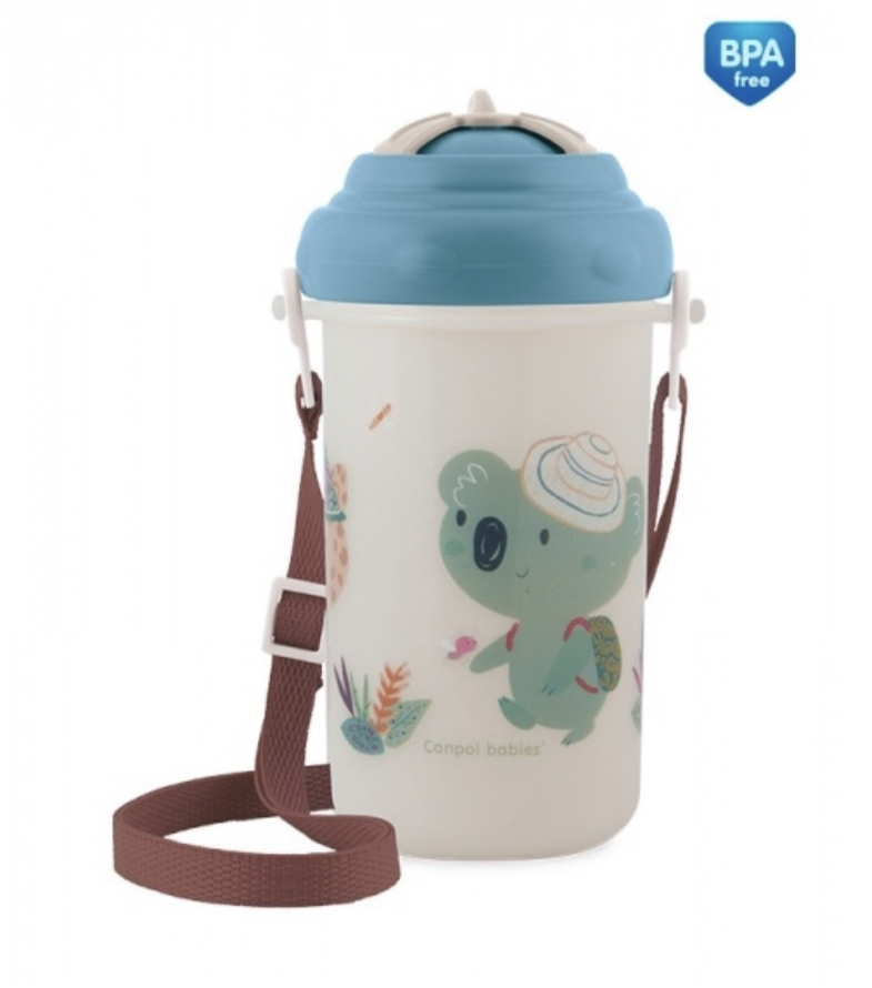 Canpol babies Cestovní láhev s brčkem 400ml (12m+) - KOALA MODRÁ