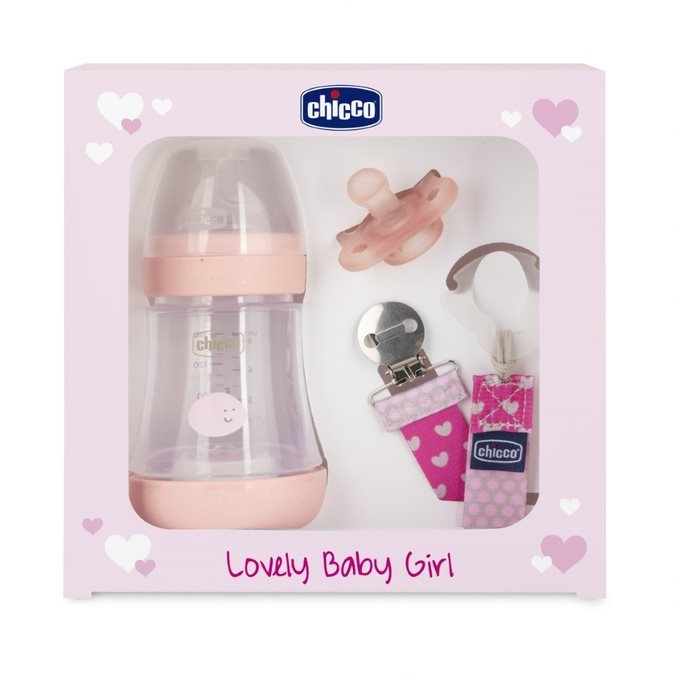 Chicco Perfect5 Sada pro Novorozeně Antikolikové Láhve+ Mini Měkký Dudlík + Stuha Girl růžová
